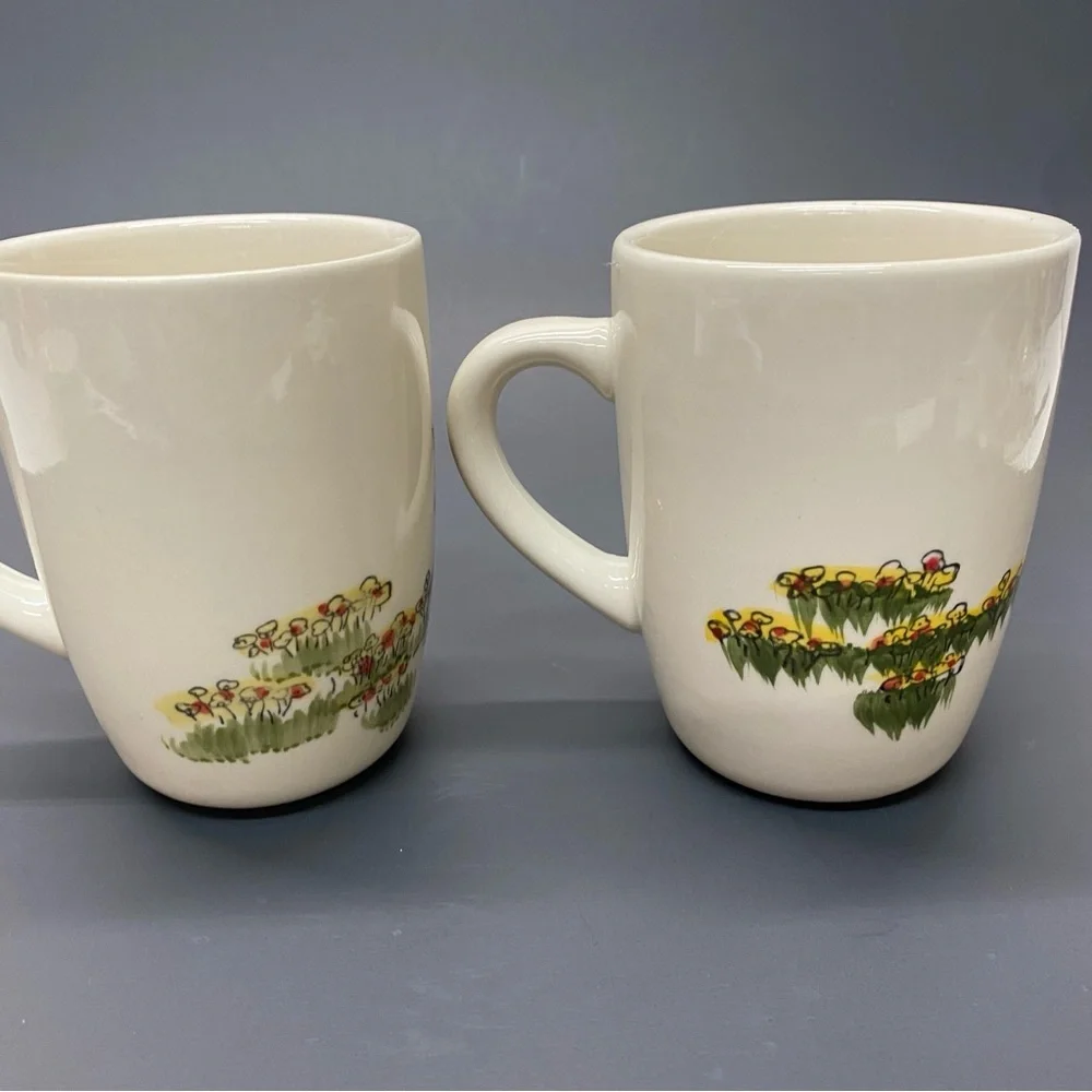Paula Dean Set of 2 Southern Rooster Coffee Tea Cups Mugs Hand Painted Farmhouse